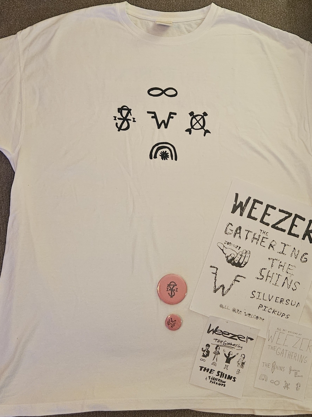 White Graphic Short Sleeve Tee with Black Symbols